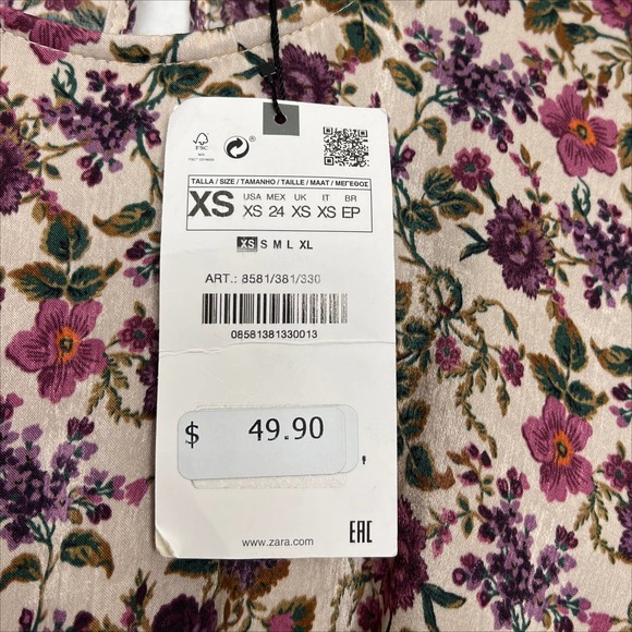 NWT Zara Satin Effect Printed Floral Mini Dress XS Pink Cream - Picture 4 of 12